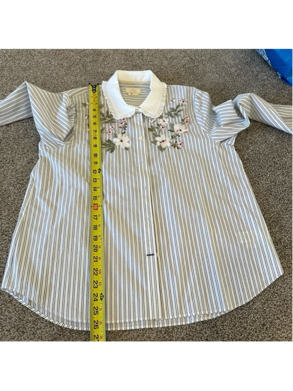 Kate Spade Embroidered Stripe Ruffle Top Size Large Botanical Ruffle Collar - Picture 10 of 11